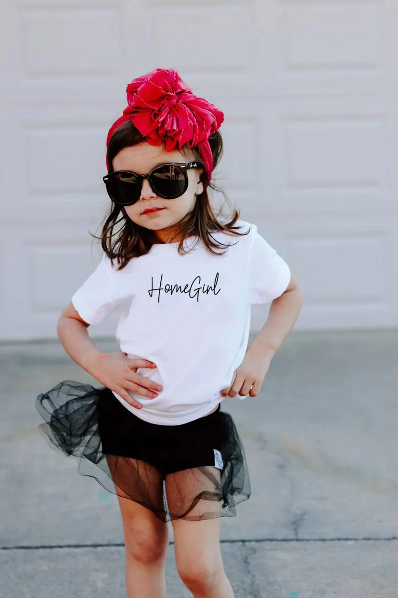 Children Kids Baby Fashion Girls Basic Casual Homegirl Letter Print Short Sleeve Cotton T-Shirt