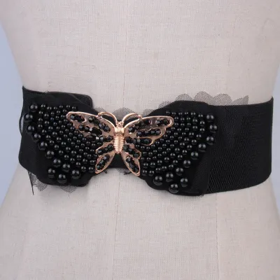 Women Fashion Simple Elastic White Butterfly Belt