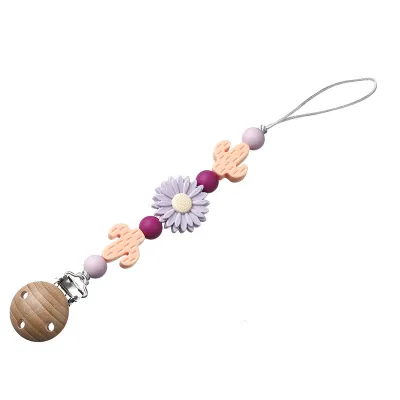 Toddlers Newborn Baby Fashion Cartoon Cactus Floral Anti-Drop Silicone Pacifier Chain