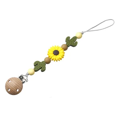 Toddlers Newborn Baby Fashion Cartoon Cactus Floral Anti-Drop Silicone Pacifier Chain