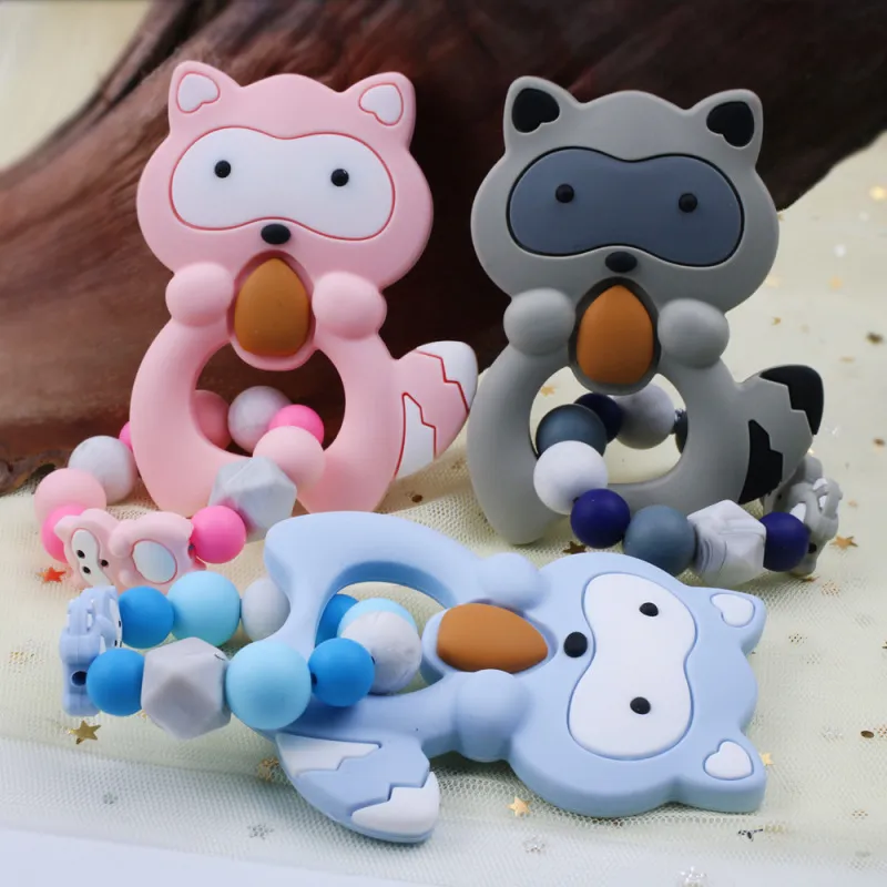 Toddlers Newborn Baby Fashion Cartoon Raccoon Silicone Teether Food Grade Silicone Kids Accessories
