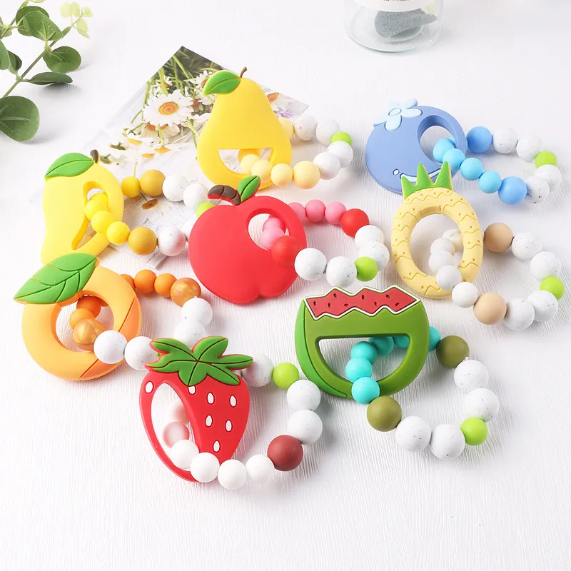 Toddlers Newborn Baby Fashion Cartoon Fruity Silicone Wooden Teething Soothe Toys