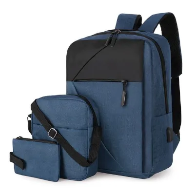 Men's Casual USB Rechargeable Large Capacity Oxford Backpack and Mini Chest Bag Three-Piece Set