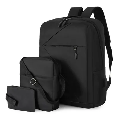 Men's Casual USB Rechargeable Large Capacity Oxford Backpack and Mini Chest Bag Three-Piece Set