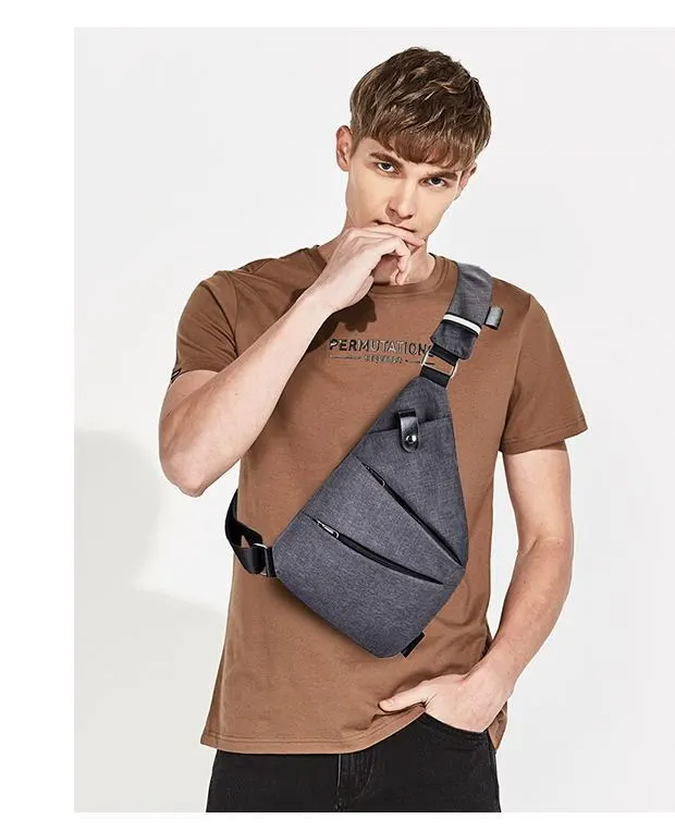Men'S Casual Outdoor Sports Oxford Cloth Chest Bag with Zipper