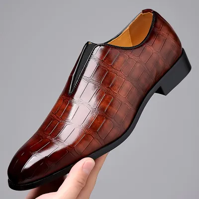 Men's Fashion Stone Plaid Zipper Leather Square Toe Shoes