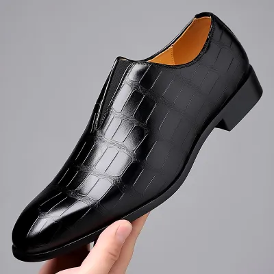 Men's Fashion Stone Plaid Zipper Leather Square Toe Shoes