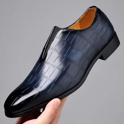 Men's Fashion Stone Plaid Zipper Leather Square Toe Shoes