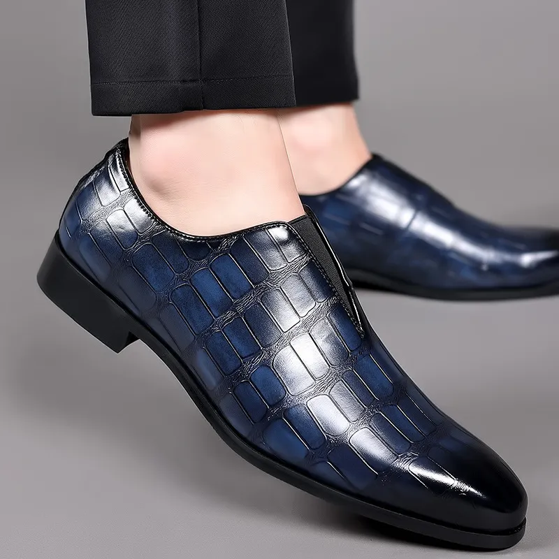 Men's Fashion Stone Plaid Zipper Leather Square Toe Shoes