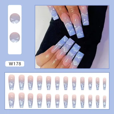 Women's Fashion Colorful Star Stripe Purple Smiley Face Star Cloud Wearable False Nails