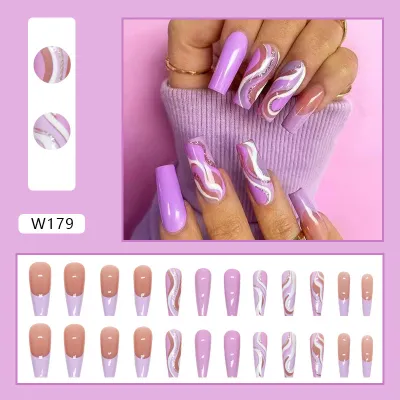 Women's Fashion Colorful Star Stripe Purple Smiley Face Star Cloud Wearable False Nails