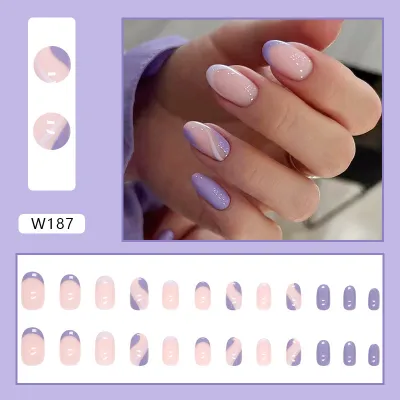 Women's Fashion Colorful Star Stripe Purple Smiley Face Star Cloud Wearable False Nails
