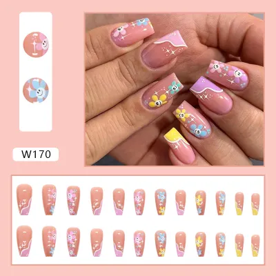 Women's Fashion Colorful Star Stripe Purple Smiley Face Star Cloud Wearable False Nails