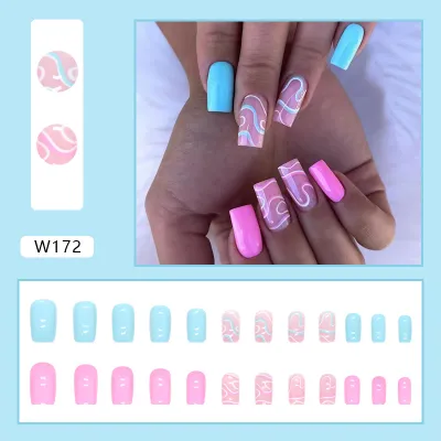 Women's Fashion Colorful Star Stripe Purple Smiley Face Star Cloud Wearable False Nails