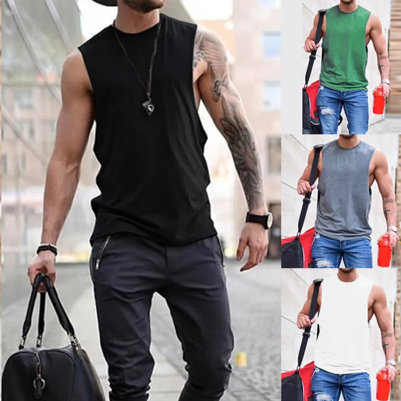 Men's Casual Round Neck Solid Color Loose Sleeveless Cotton Vest