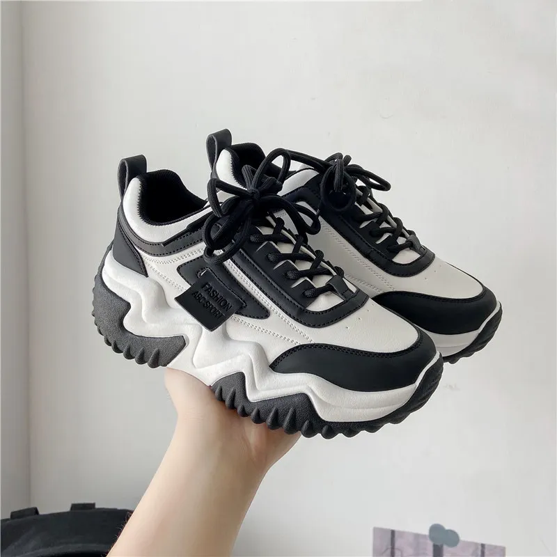 Women's Fashion Platform Casual Sneakers for Plus Size - Chunky Heel Lace Up Office Shoe