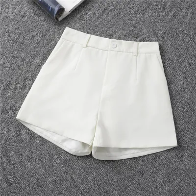 Women Summer Solid Color High Waist Loose Wide Barrel Shorts