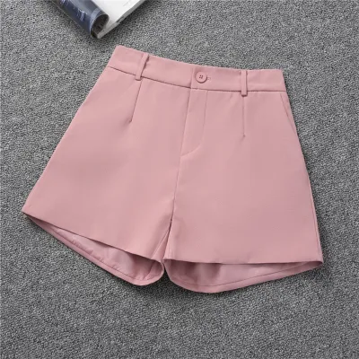 Women Summer Solid Color High Waist Loose Wide Barrel Shorts