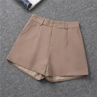Women Summer Solid Color High Waist Loose Wide Barrel Shorts