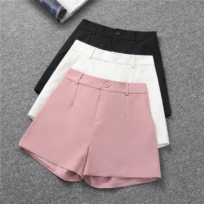 Women Summer Solid Color High Waist Loose Wide Barrel Shorts