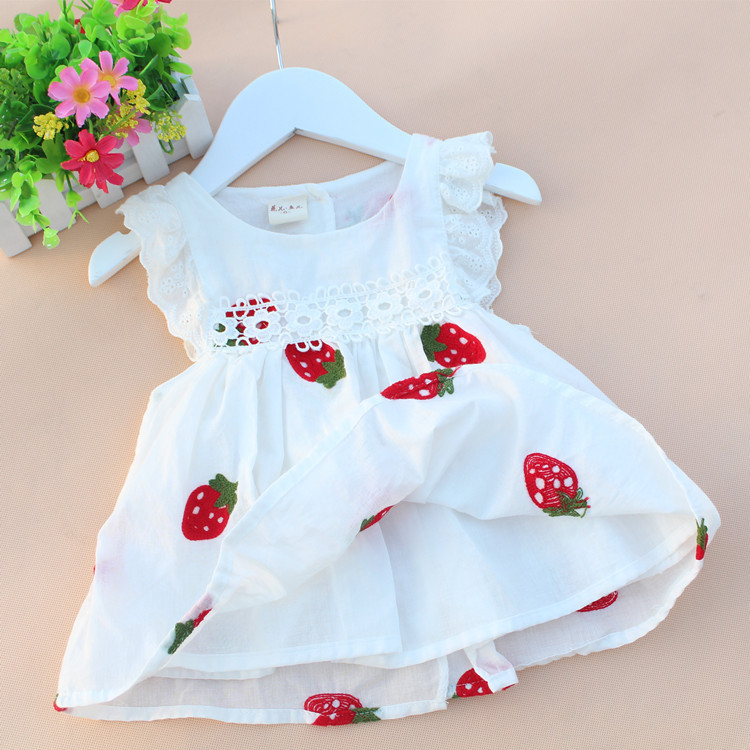 Wholesale Toddlers Newborn Baby Fashion Girls Ruffle Sleeve Embroidered Strawberry Flower Dress