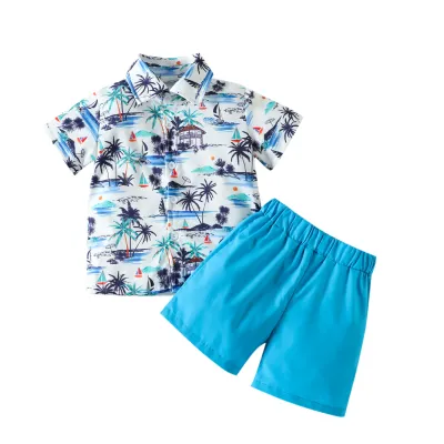 Toddlers Newborn Baby Fashion Boys Printed Floral Shirt And Shorts Set Casual Two Piece