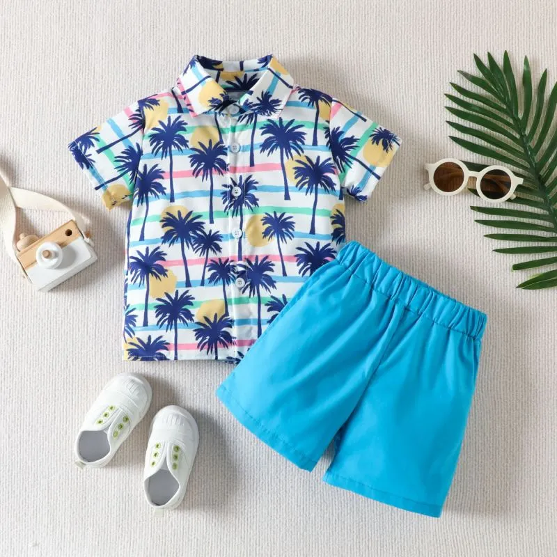 Toddlers Newborn Baby Fashion Boys Printed Floral Shirt And Shorts Set Casual Two Piece