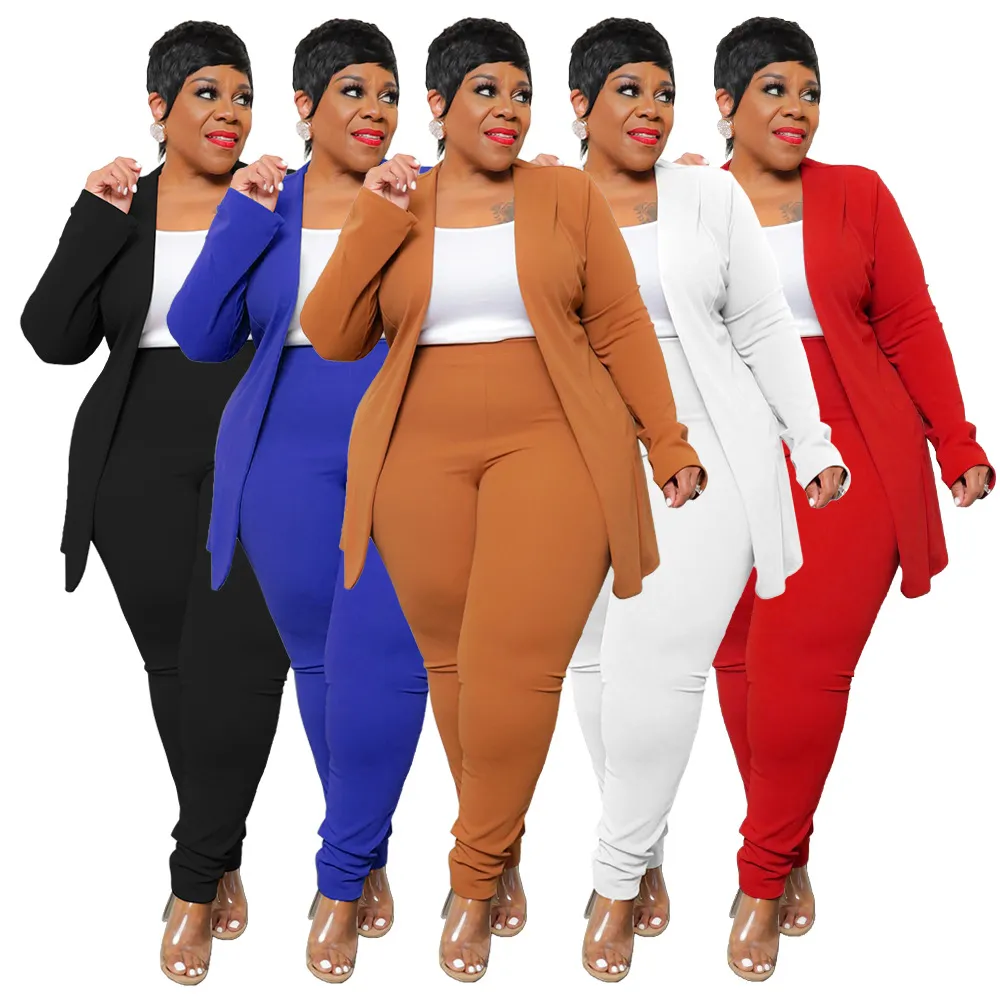 Fashion Plus Size Women Elegant Long-Sleeved Cardigan And Wide Leg Pants Two-Piece Blazer Sets