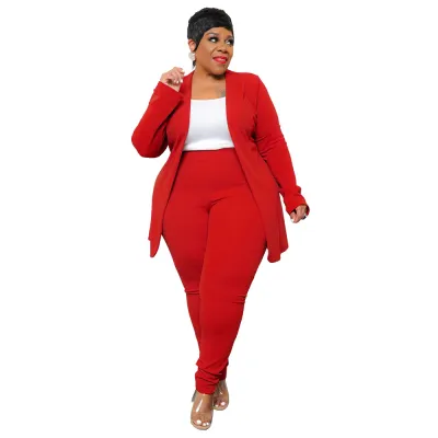 Fashion Plus Size Women Elegant Long-Sleeved Cardigan And Wide Leg Pants Two-Piece Blazer Sets