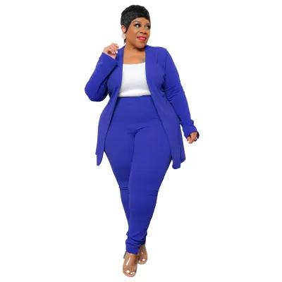 Fashion Plus Size Women Elegant Long-Sleeved Cardigan And Wide Leg Pants Two-Piece Blazer Sets