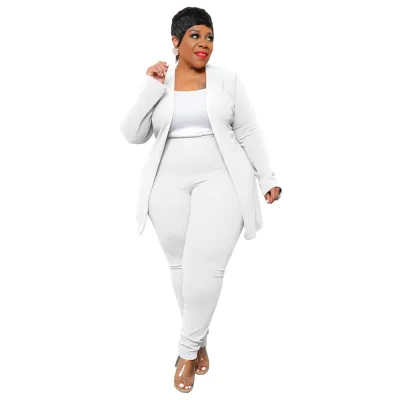 Fashion Plus Size Women Elegant Long-Sleeved Cardigan And Wide Leg Pants Two-Piece Blazer Sets