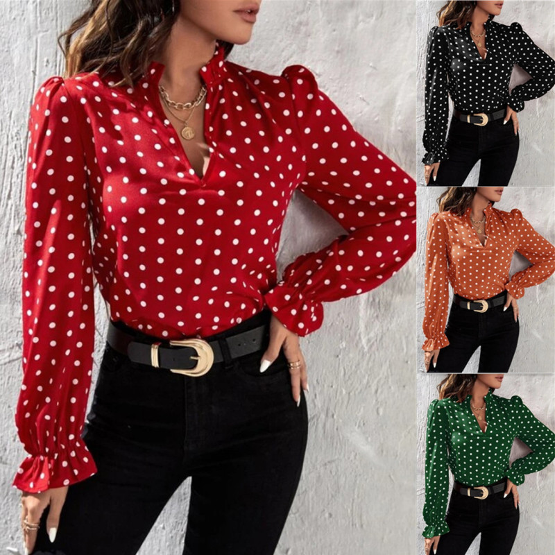 Wholesale Women Casual Long Sleeve Polka Dot Slim Long