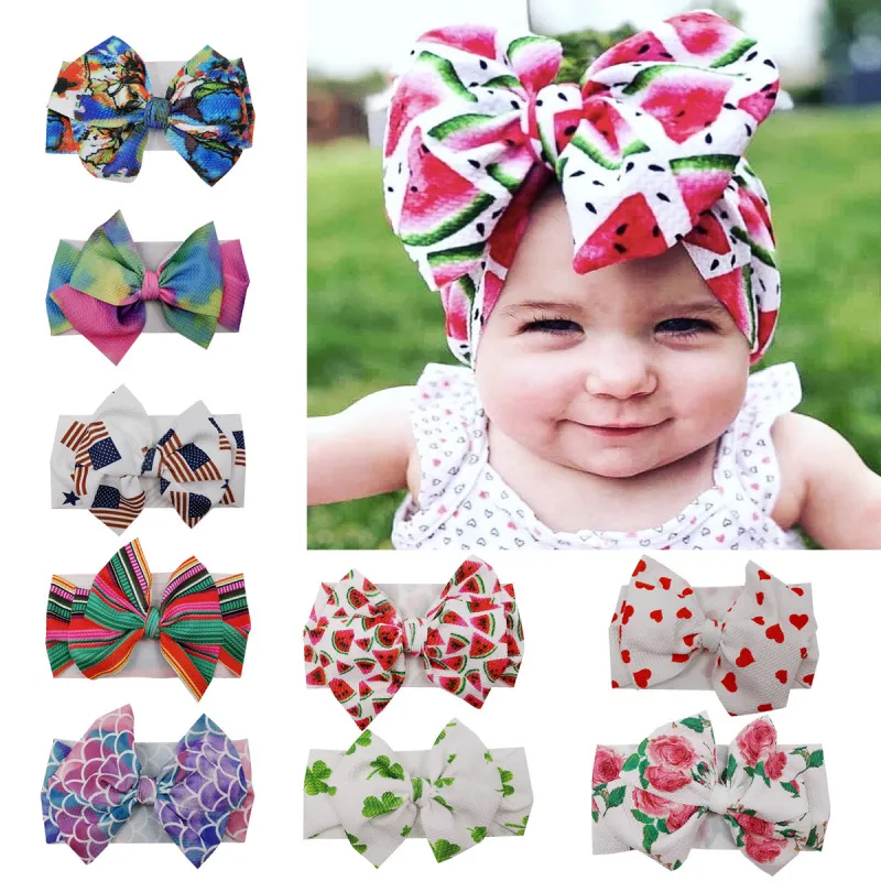Newborn Baby Girls Fashion Print Bow Elastic Fabric Headband