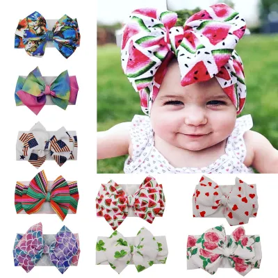 Children Newborn Baby Fashion Girls Print Bow Elastic Headband