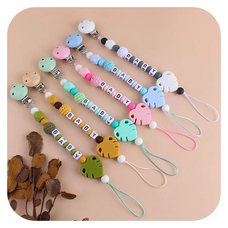 Children Newborn Baby Fashion Cartoon Leaf Anti-Drop Pacifier Chains Silicone Grass Plastic