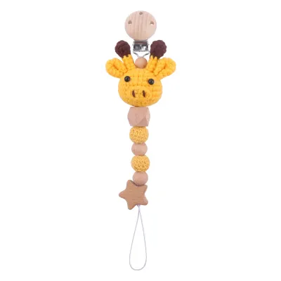 Children Newborn Baby Fashion Cartoon Animal Anti-Drop Pacifier Chains Beech Cotton