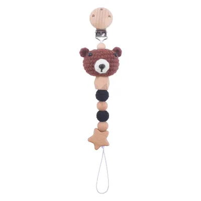 Children Newborn Baby Fashion Cartoon Animal Anti-Drop Pacifier Chains Beech Cotton