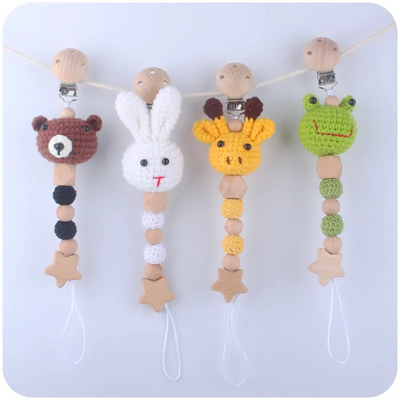 Children Newborn Baby Fashion Cartoon Animal Anti-Drop Pacifier Chains Beech Cotton