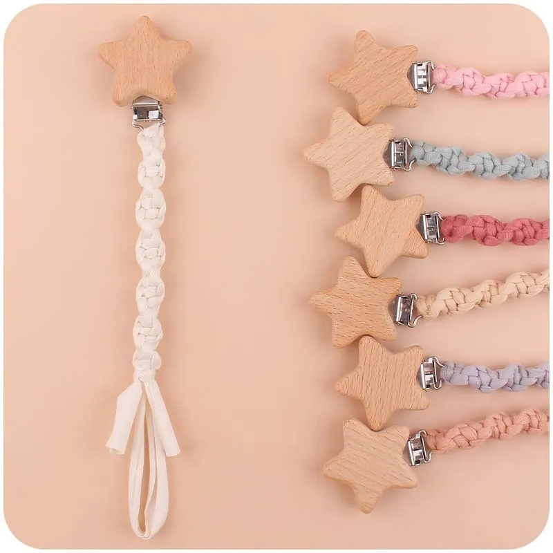 Children Newborn Baby Fashion Cartoon Star Anti-Drop Pacifier Chains Cotton Beech