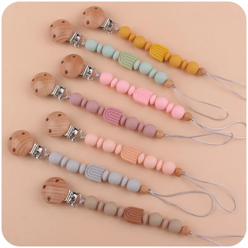 Children Newborn Baby Fashion Cartoon Rainbow Anti-Drop Pacifier Chains
