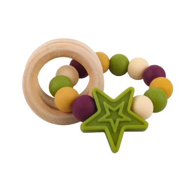 Baby Silicone Star Teether Teeth Toy Bracelet with Hemu Ring
