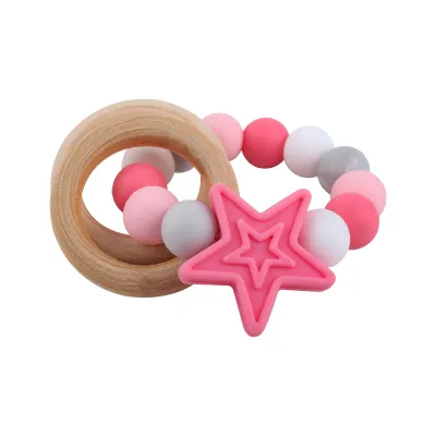 Baby Silicone Star Teether Teeth Toy Bracelet with Hemu Ring