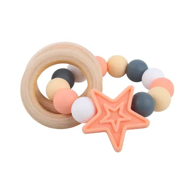 Baby Silicone Star Teether Teeth Toy Bracelet with Hemu Ring