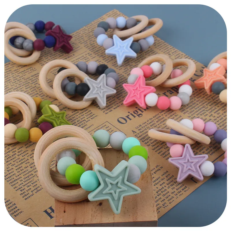 Baby Silicone Star Teether Teeth Toy Bracelet with Hemu Ring
