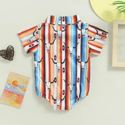 Toddlers Newborn Baby Boys Short Sleeve Cow Print Bodymain Cotton Single-Breasted