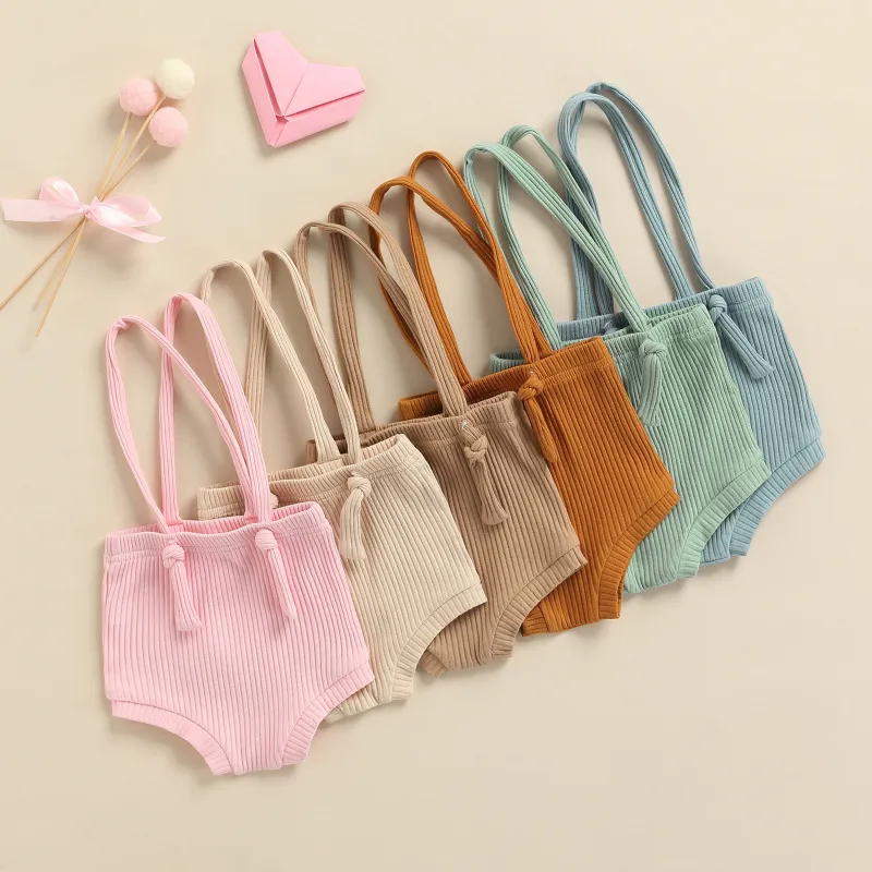 Toddlers Newborn Baby Fashion Girls Boys Pit Strip Solid Color Cotton Straps Romper Unisex Casual Middle Waist