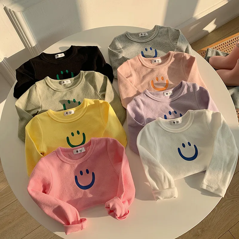Children Kids Baby Girls Long Sleeve Smiling Face Print Cotton T-Shirt