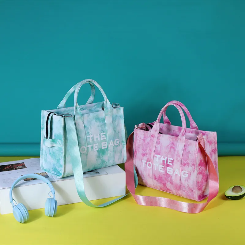 Women Fashion Canvas Letters Tie Dye Large Capacity Tote Bag