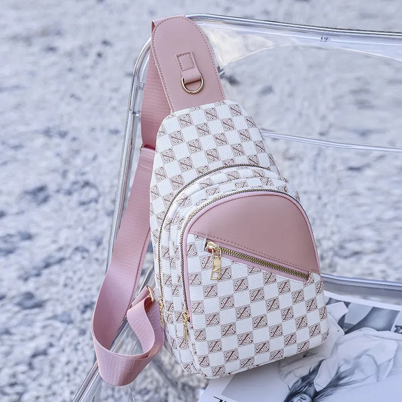 Women Fashion Texture All-Match PU Chest Bag with Letter Pattern, Zipper Closure, Soft, Urban Simplicity