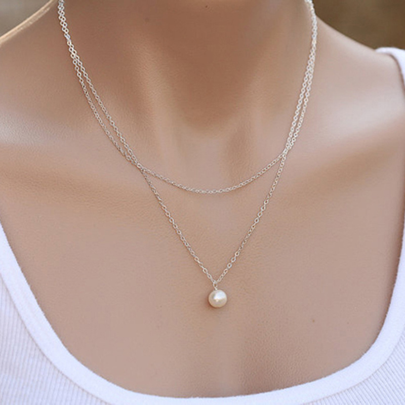 Wholesale Women'S Simple Double Layer Pearl Necklace